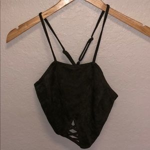 Suede Olive Green Crop Top